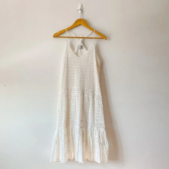Urban Outfitters Leo Embroidered Tulip Midi Dress Cream White Sz S - Picture 1 of 8